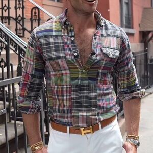 RARE Ralph Lauren 100% Linen Plaid button down shirt
